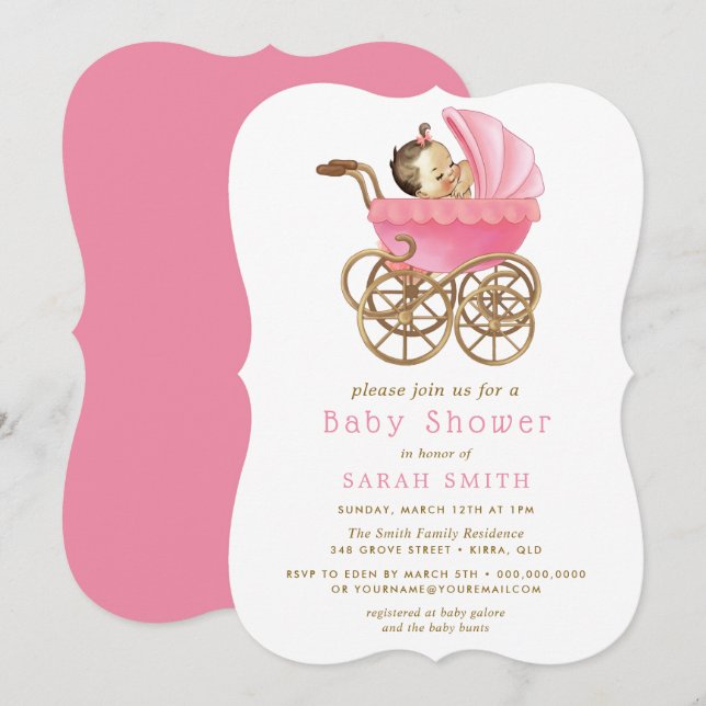 Baby in Stroller Pink Baby Shower invite (Front/Back)