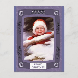Baby in the snow holiday postcard