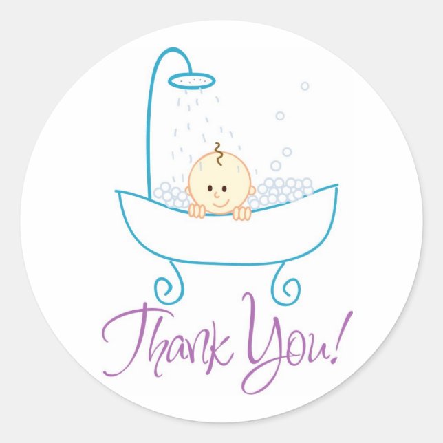 Baby In Tub Thank You Sticker Labels (Front)