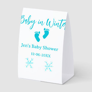 Baby in Winter baby shower blue baby feet snowflak