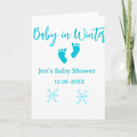 Baby in Winter baby shower blue baby feet snowflak