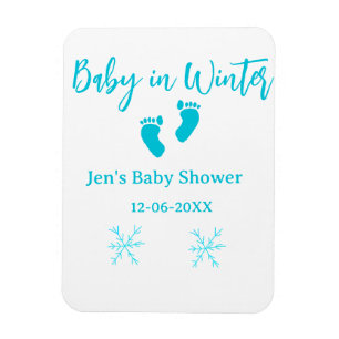Baby in Winter baby shower blue baby feet snowflak Magnet