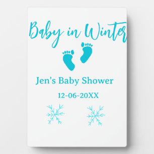 Baby in Winter baby shower blue baby feet snowflak Plaque