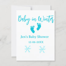 Baby in Winter baby shower blue baby feet snowflak