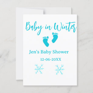 Baby in Winter baby shower blue baby feet snowflak Postcard