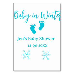 Baby in Winter baby shower blue baby feet snowflak Table Number