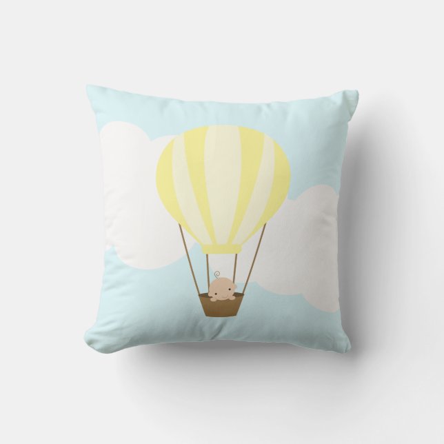 Baby in Yellow Hot Air Balloon Nursery Cushion (Front)