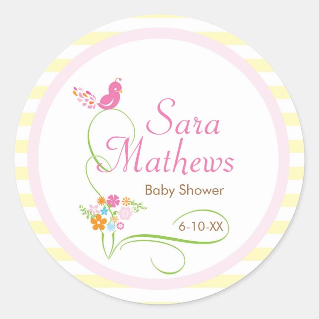 Baby Invitation or Favour Sticker - Bird (Front)