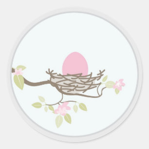 Baby Invitation or Favour Sticker -Pink Egg in Nes