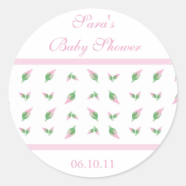 Baby Invitation or Favour Sticker - Rosebud (Front)