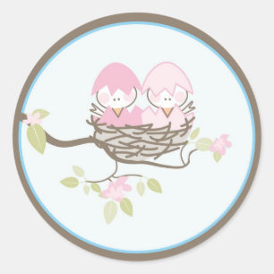 Baby Invitation or Favour Sticker - Twin Birds
