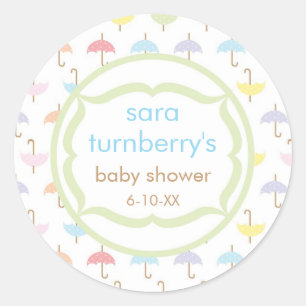 Baby Invitation or Favour Sticker - Umbrella