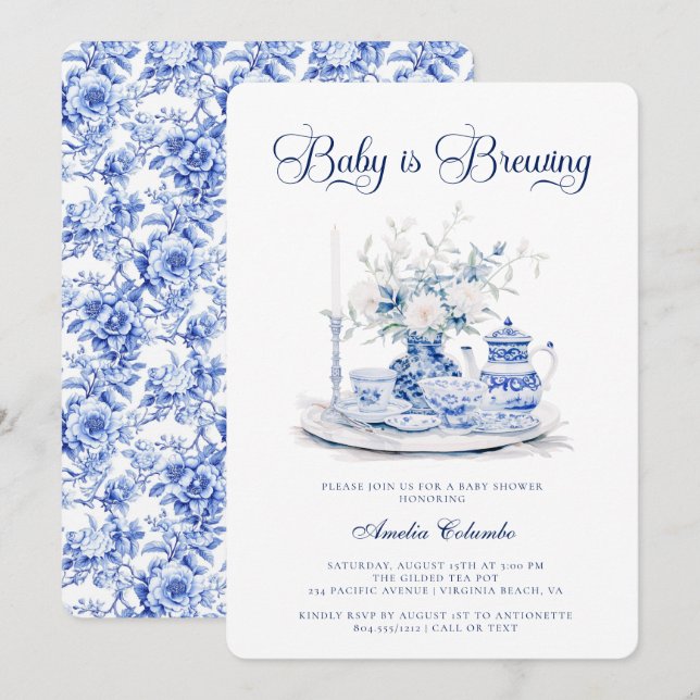 Baby is Bewing Chinnosserie Baby Shower Tea Party  Invitation (Front/Back)