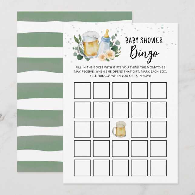 Baby Is Brewing Baby Shower Bingo Game Card (Front/Back)