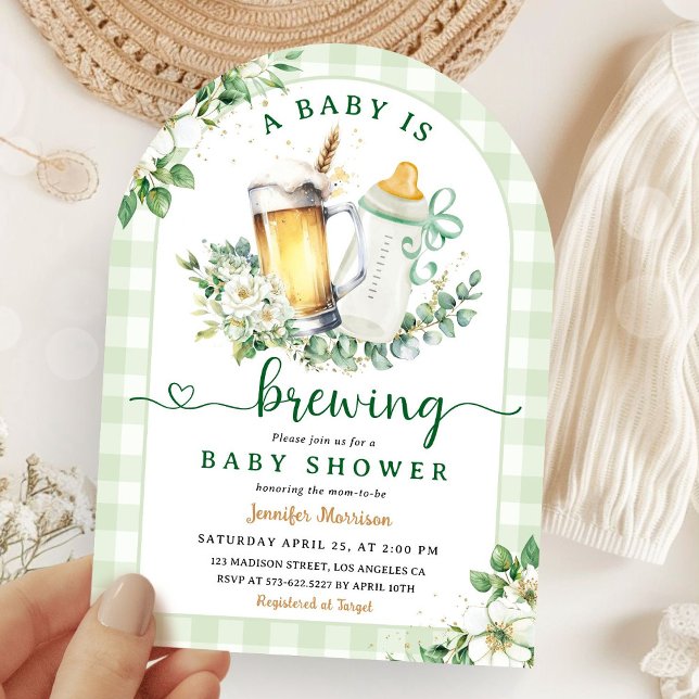 Baby is Brewing Baby Shower Gender Neutral Arched Invitation (Creator Uploaded)