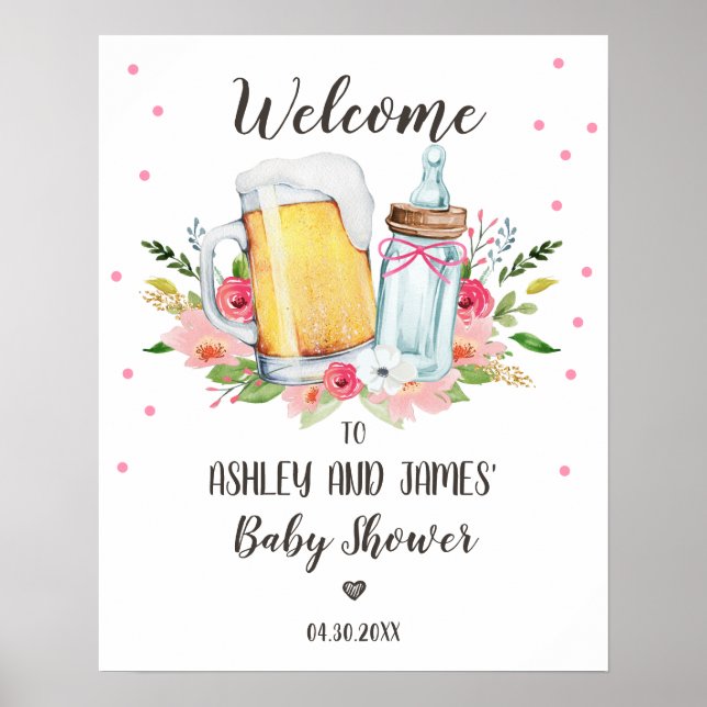 Baby is Brewing Baby Shower Girl Beer Welcome Sign (Front)
