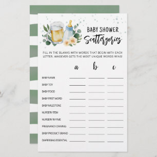Baby Is Brewing Baby Shower Scattergories Game