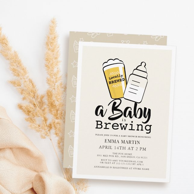 Baby is Brewing Beer Baby Bottle Beige Baby Shower Invitation (Creator Uploaded)