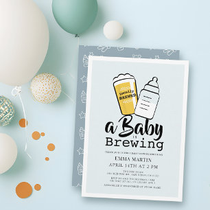 Baby is Brewing Beer Baby Bottle Blue Baby Shower Invitation