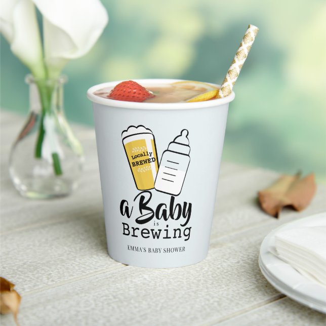 Baby is Brewing Beer Baby Bottle Blue Baby Shower Paper Cups (Insitu)