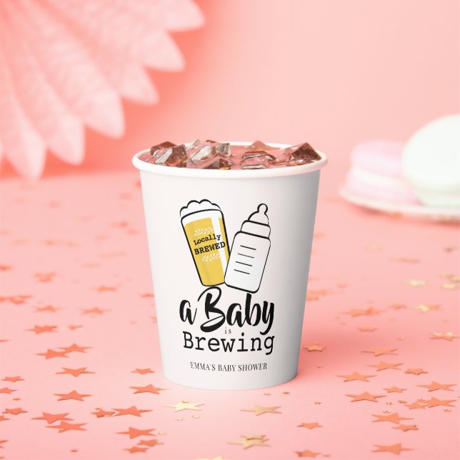 Baby is Brewing Beer Baby Bottle Pink Baby Shower Paper Cups (Insitu)