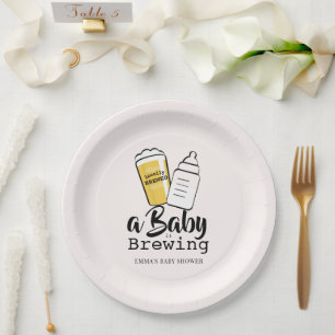 Baby is Brewing Beer Baby Bottle Pink Baby Shower Paper Plate