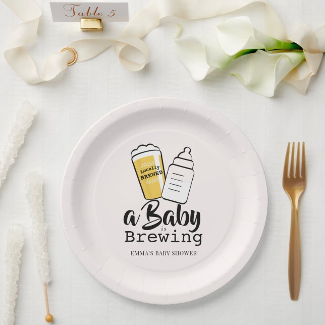 Baby is Brewing Beer Baby Bottle Pink Baby Shower Paper Plate (Wedding)