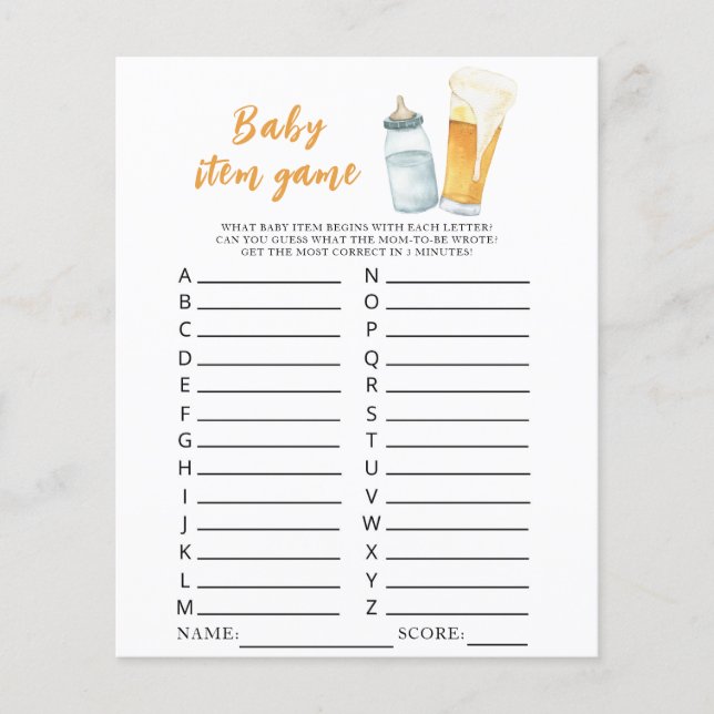 Baby is brewing beer baby shower Baby Item Game (Front)