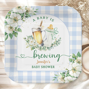 Baby Is Brewing Beer Baby Shower Boy Blue Paper Plate