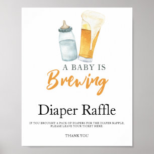 Baby is brewing beer baby shower diaper raffle poster
