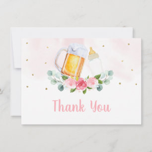 Baby Is Brewing Beer Pink Floral Thank You Card