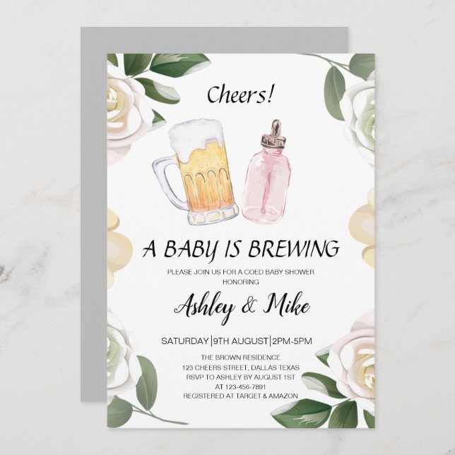 Baby Is Brewing Beers & Cheers Coed Baby Shower  I Invitation (Front/Back)