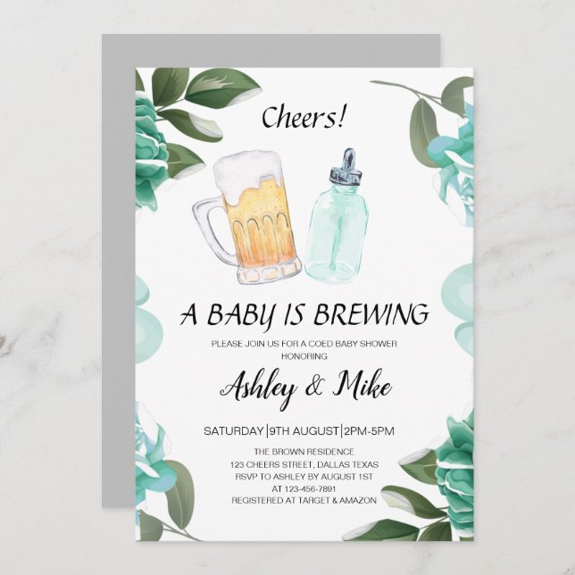 Baby Is Brewing Beers & Cheers Coed Baby Shower  Invitation (Front/Back)