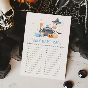 Baby is Brewing Blue Halloween Baby Name Race Game