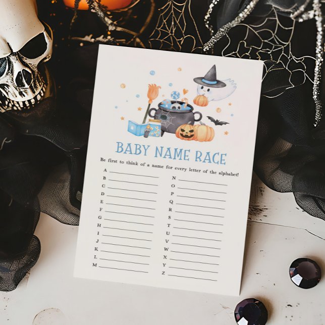 Baby is Brewing Blue Halloween Baby Name Race Game (Baby is Brewing Baby Shower Baby Name Race Game)