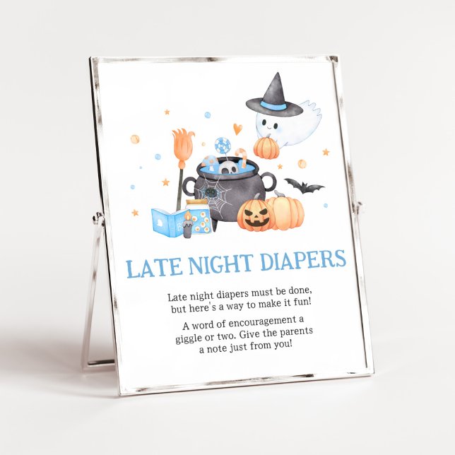 Baby is Brewing Blue Late Night Diapers Poster (Baby is Brewing Baby Shower Late Night Diapers Sign)