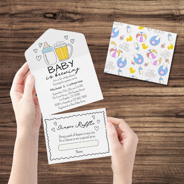 Baby Is Brewing Bottle Beer Glass Baby Shower All In One Invitation (Creator Uploaded)