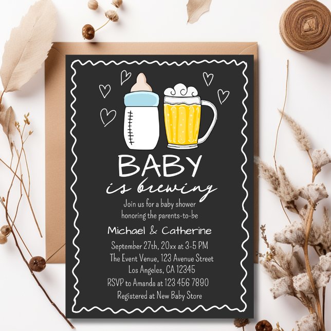 Baby Is Brewing Bottle Beer Glass Baby Shower Invitation (Creator Uploaded)