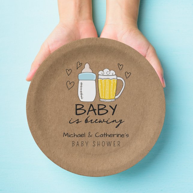 Baby Is Brewing Bottle Beer Glass Baby Shower Paper Plate (Creator Uploaded)