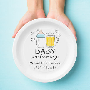 Baby Is Brewing Bottle Beer Glass Baby Shower Paper Plate