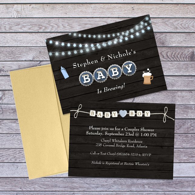 Baby Is Brewing Boy Couple's Baby Shower Invitation (Creator Uploaded)