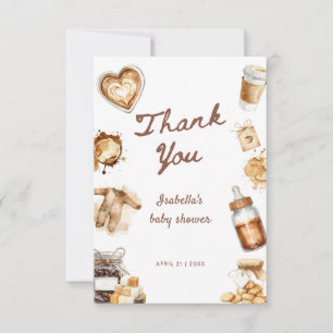 Baby Is Brewing Cafe Bebe Coffee Brown Baby Shower Thank You Card