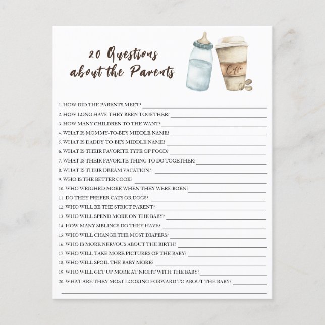 Baby is brewing coffee - 20 questions about parent (Front)