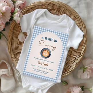 Baby is Brewing Coffee Baby Shower Blue Gingham  Invitation