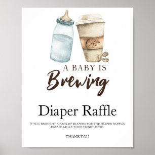 Baby is brewing coffee baby shower diaper raffle  poster