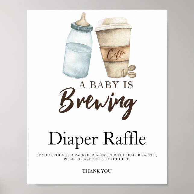 Baby is brewing coffee baby shower diaper raffle  poster (Front)