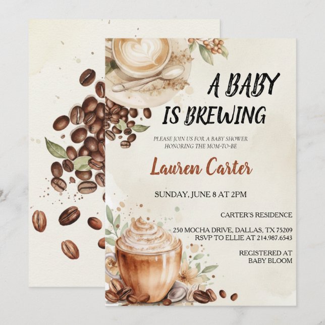 Baby is Brewing! Coffee Bean Baby Shower Invitation (Front/Back)