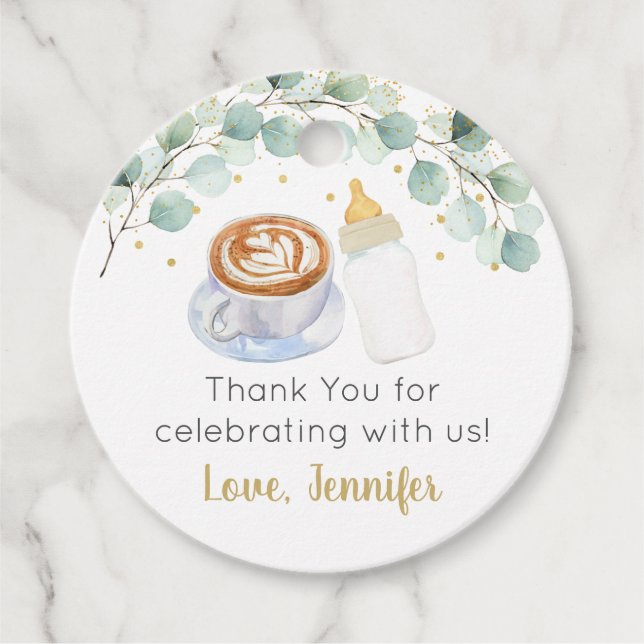 Baby Is Brewing Coffee Greenery Baby Shower Favour Tags (Front)