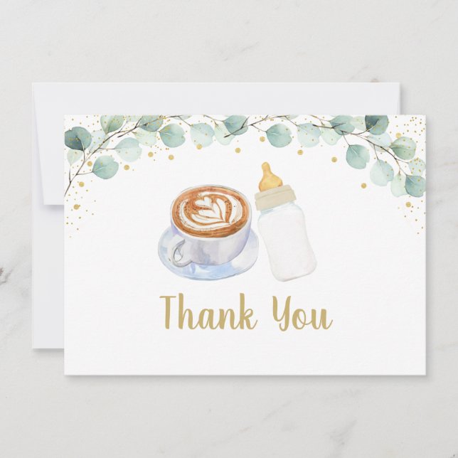 Baby Is Brewing Coffee Greenery Thank You Card (Front)