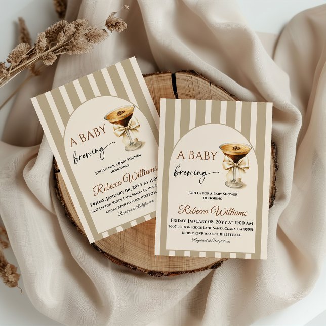 Baby is Brewing Coffee Theme Beige Bow Baby Shower Invitation (Creator Uploaded)